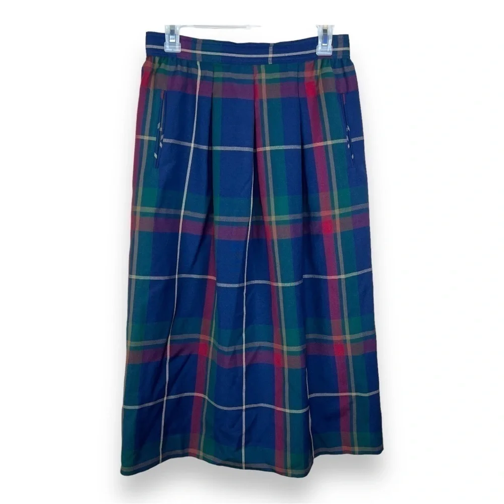 Vintage Pendleton Wool Plaid Pleated Skirt Midi Small Academia Preppy